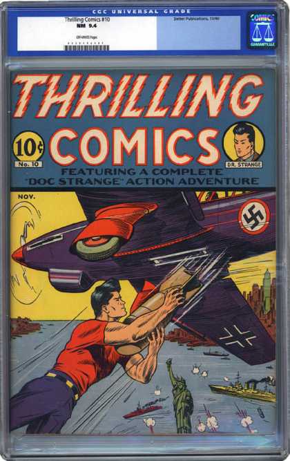 CGC Graded Comics - Thrilling Comics #10 (CGC) - Nazi Insignia - Airplane - Statue Of Liberty - Skyscrapers - Ships
