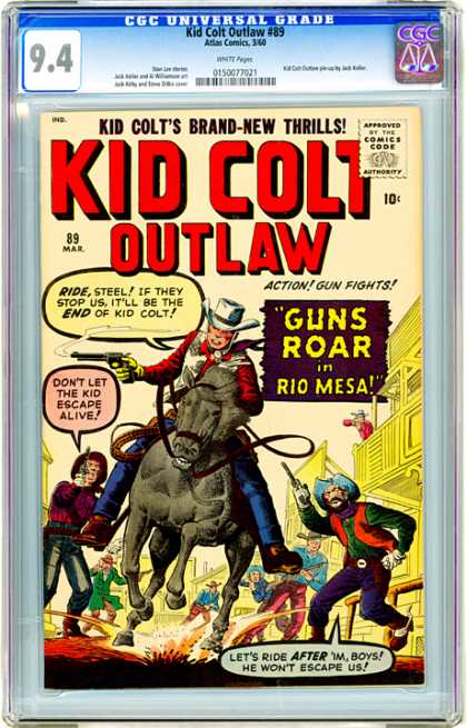 CGC Graded Comics - Kid Colt Outlaw #89 (CGC) - Guns Roar In Rio Mesa - Horseback - Cowboys - Guns - Chase