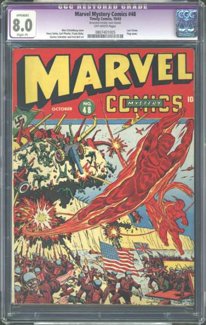 CGC Graded Comics - Marvel Mystery Comics #48 (CGC) - Human Torch - Soldiers - Canon - Airplanes - War