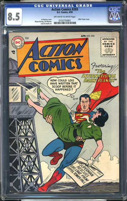 CGC Graded Comics - Action Comics #203 (CGC) - Superman - Lois Lane - Red Cape - Rescue - Green Dress