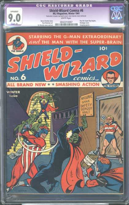 CGC Graded Comics - Shield-Wizard Comics #6 (CGC) - All Brand New - Smashing Action - Heroes - The Shield - The Wizard