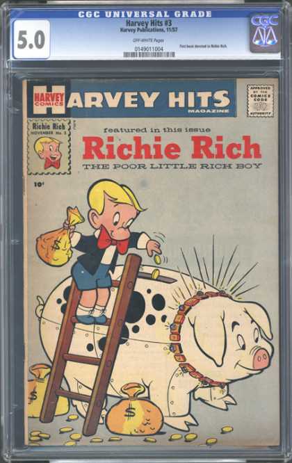 CGC Graded Comics - Harvey Hits #3 (CGC) - Piggy Bank - Coins - Money Bags - Ladder - Rhinestone Collar