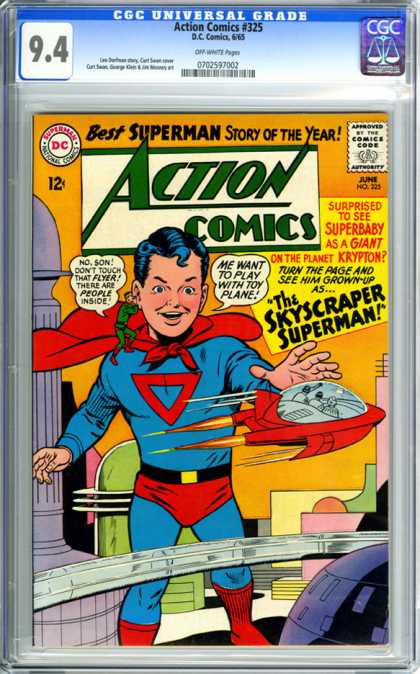 CGC Graded Comics - Action Comics #325 (CGC) - Super Human - Superman Boy - Released In June - Planet Of Krypton - Future