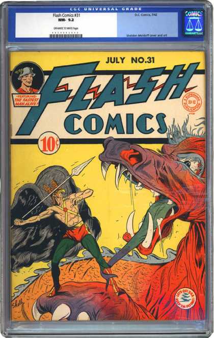 CGC Graded Comics - Flash Comics #31 (CGC) - Hawkman - Spear - Green Tongue - Monster - Fangs