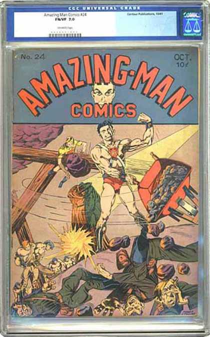 CGC Graded Comics - Amazing-Man Comics #24 (CGC) - No 24 - Oct 10c - Wheel Barrel - Rocks - Superhero
