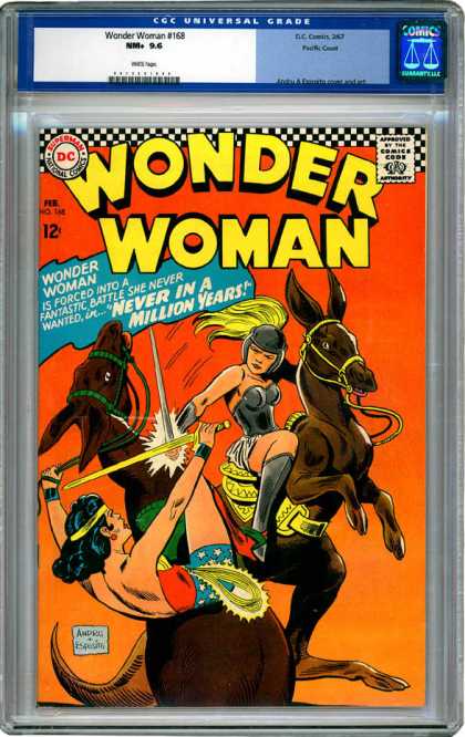 CGC Graded Comics - Wonder Woman #168 (CGC) - Wonder Woman - Battle - Horse - Never In A Million Years - Sword