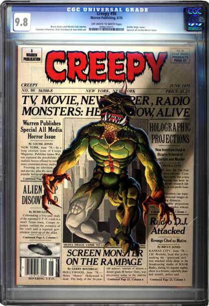 CGC Graded Comics - Creepy #98 (CGC) - Screen Monster - Holographic Projections - Alien - Warren Publishes Special All Media Horroe Issue - Radio Dj Attacked
