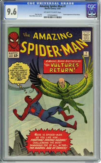 CGC Graded Comics - Amazing Spider-Man #7 (CGC) - Vulture - Flying - Battle - Mid-air - City