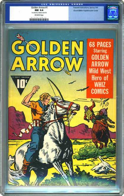 CGC Graded Comics - Golden Arrow #1 (CGC) - Arrow - White Horse - Birds - Cow Skull - Man Falling Off Horse