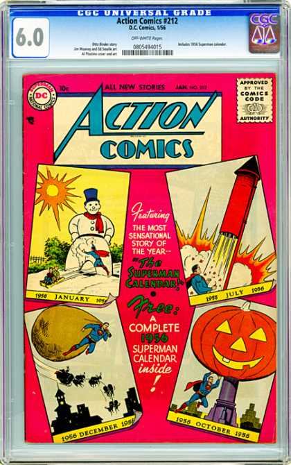 CGC Graded Comics - Action Comics #212 (CGC) - Superman - Pumpkin - Snowman - Rocket - Calendar