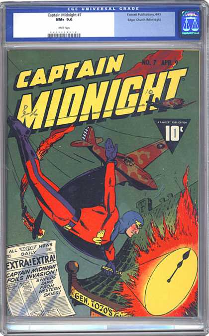 CGC Graded Comics - Captain Midnight #7 (CGC) - Superhero - Airplane - Newspaper - Flashlight - Roof