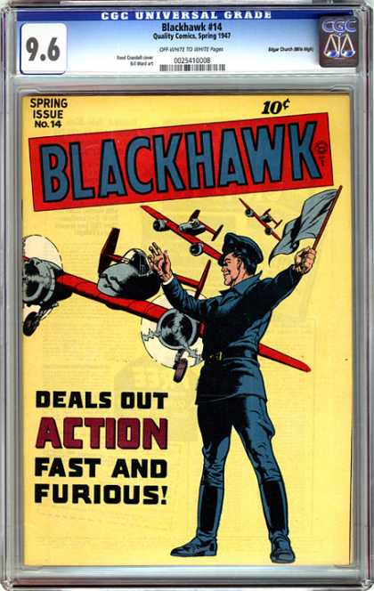 CGC Graded Comics - Blackhawk #14 (CGC) - Airplane - Spring Issue - Blackhawk - Man - Flag