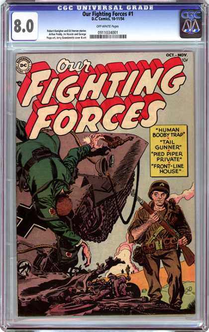 CGC Graded Comics - Our Fighting Forces #1 (CGC) - Human Booby Trap - Tail Gunner - Pied Piper Private - Front-line House - World War Ii