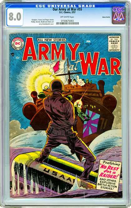 CGC Graded Comics - Our Army at War #55 (CGC) - Ship - Flag - Explosion - Solier - Water