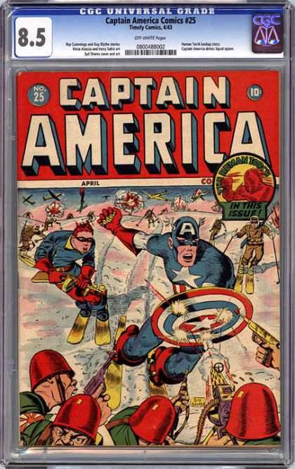 CGC Graded Comics - Captain America Comics #25 (CGC) - War Planes - Skis - Snow - Gun - Star