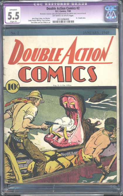 CGC Graded Comics - Double Action Comics #2 (CGC) - Hippo - Shot - Gun - Native - Boat
