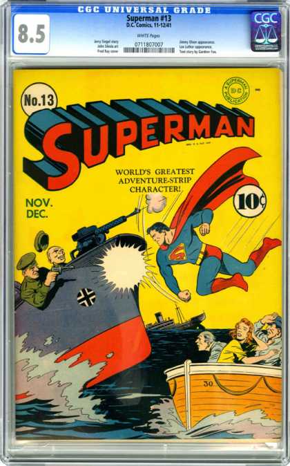 CGC Graded Comics - Superman #13 (CGC) - Superman - Boat - Gun - Sinking Ship - Fighting