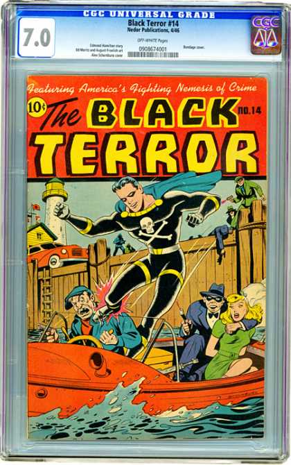 CGC Graded Comics - Black Terror #14 (CGC) - The Black Terror - Motorboat - Dock - Light House - Guns