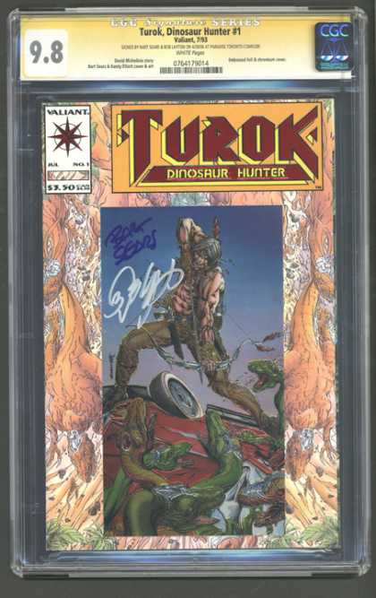 CGC Graded Comics - Turok, Dinosaur Hunter #1 (CGC) - Valiant - Signed - Indian - Bow And Arrow - Car