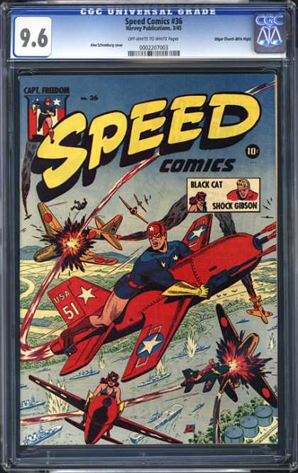 CGC Graded Comics - Speed Comics #36 (CGC) - Speed - Capt Freedom - Black Cat - Shock Gibson - 10 Cents