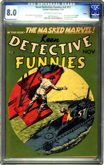 CGC Graded Comics - Keen Detective Funnies #v2 #11 (CGC) - Submarine - Airplane - Ocean - Masked Marvel - Woman