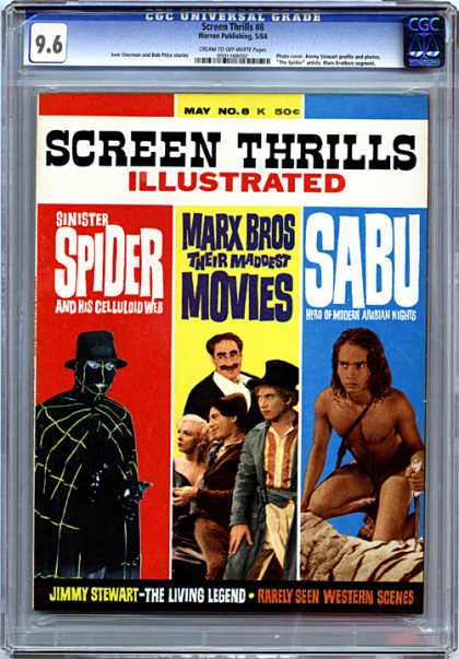 CGC Graded Comics - Screen Thrills #8 (CGC) - Sinister Spider - Marx Bros Their Maddest Movies - Sabu - Jimmy Stewart - Rarely Seen Western Scenes