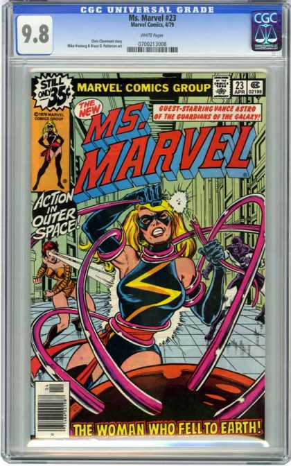 CGC Graded Comics - Ms. Marvel #23 (CGC) - Msmarvel - Superwoman - Action In Outer Space - The Woman Who Fell To Earth - Comics Code
