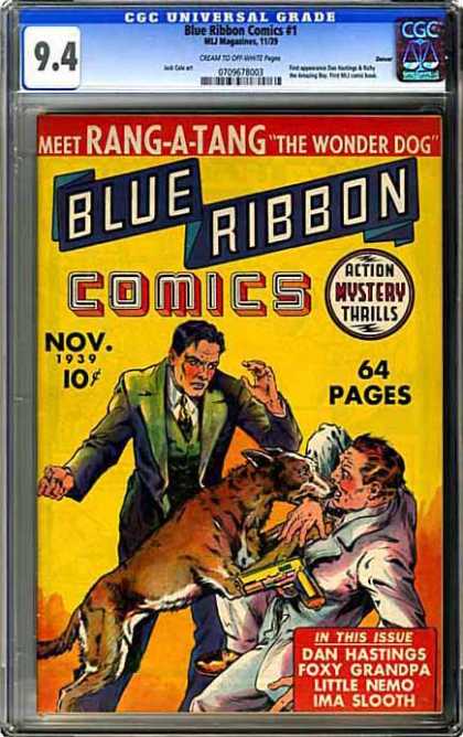 CGC Graded Comics - Blue Ribbon Comics #1 (CGC) - Blue Ribbon Comics - Rang-a-tang - The Wonder Dog - Dog Attacking Man - Gun