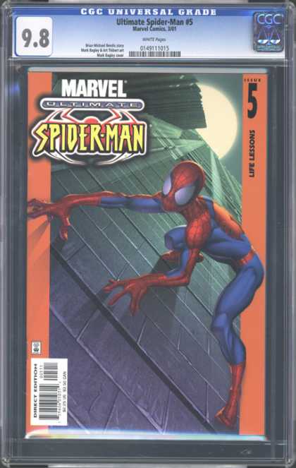 CGC Graded Comics - Ultimate Spider-Man #5 (CGC) - Life Lessons - Spider-man - Wall - Moon - Red Boots