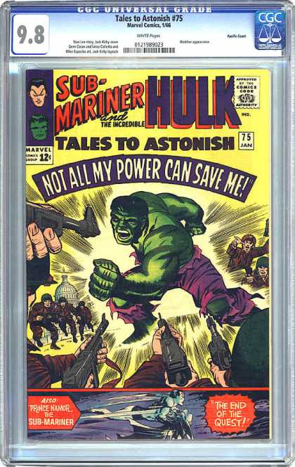 CGC Graded Comics - Tales to Astonish #75 (CGC) - Sub-mariner And The Incredible Hulk - Tales To Astonish No75 - Washinton - Guns - Soldiers