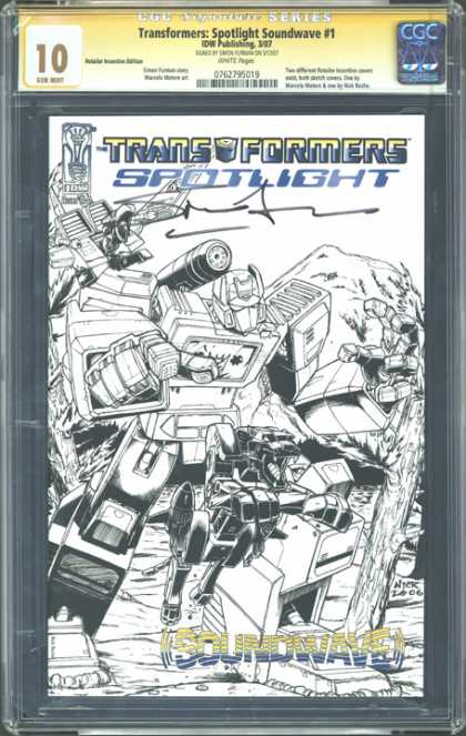 CGC Graded Comics - Transformers: Spotlight Soundwave #1 (CGC) - Transformers Spotlight - Soundwave - Optimus Prime - Line Drawing - Signed