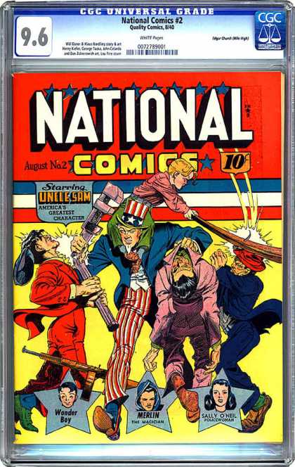CGC Graded Comics - National Comics #2 (CGC) - Uncle Sam - Wonder Boy - Merlin - Sally Oneil - Fighting