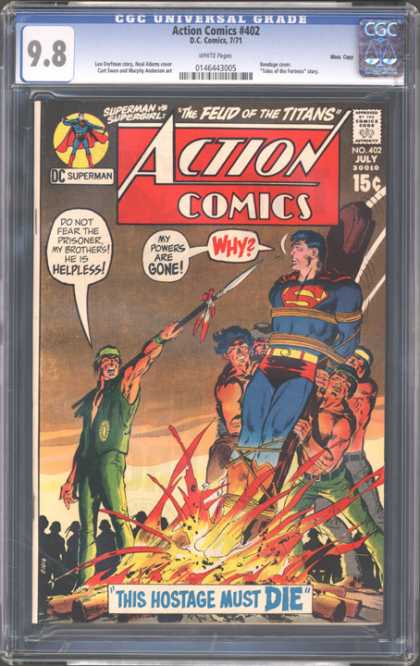 CGC Graded Comics - Action Comics #402 (CGC) - Superman - Powers Are Gone - The Hostage Must Die - The Feud Of The Titans - Supergirl