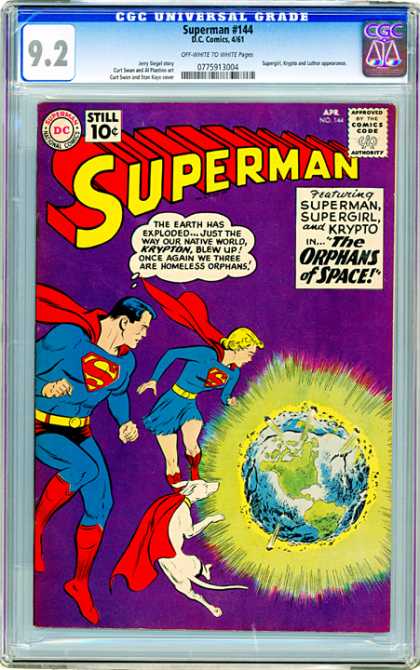 CGC Graded Comics - Superman #144 (CGC) - Superman - Approved By The Comics Code - Superman National Comics - Planet - Dog