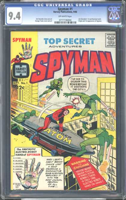 CGC Graded Comics - Spyman #1 (CGC) - Atom Bomb - City Danger - Villians Attack - Spyman - Robot Hand