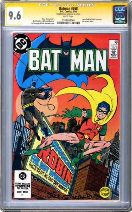CGC Graded Comics - Batman #368 (CGC) - Robin - Boy Wonder - Yellow Cape - Roof - Masked