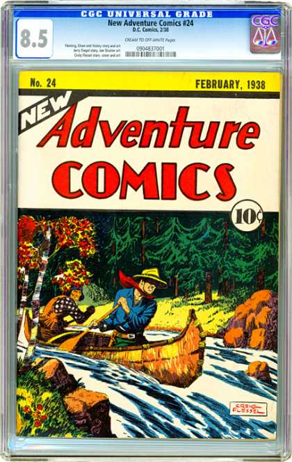 CGC Graded Comics - New Adventure Comics #24 (CGC) - No 24 - February 1938 - Canoe - Yellow Hat - Red Scarf