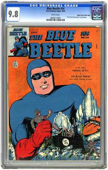 CGC Graded Comics - Blue Beetle #34 (CGC) - Menace Of X-4 - The Black Terror - Nazi - Submarine - Boat