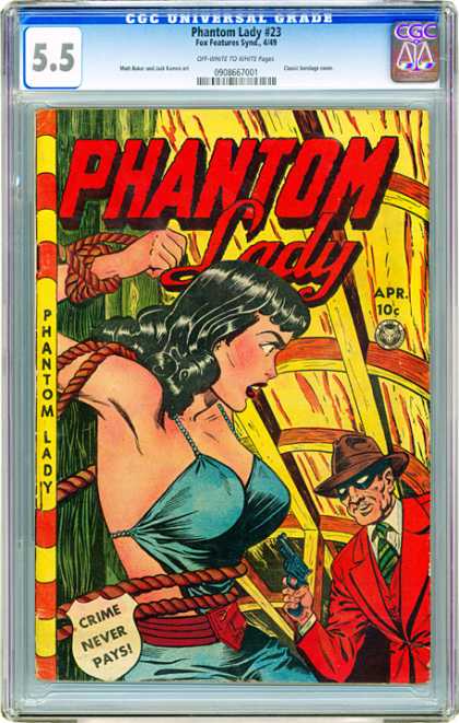 CGC Graded Comics - Phantom Lady #23 (CGC) - Phantom Lady - Ropes - Crime Never Pays - Pistol - Red Suit