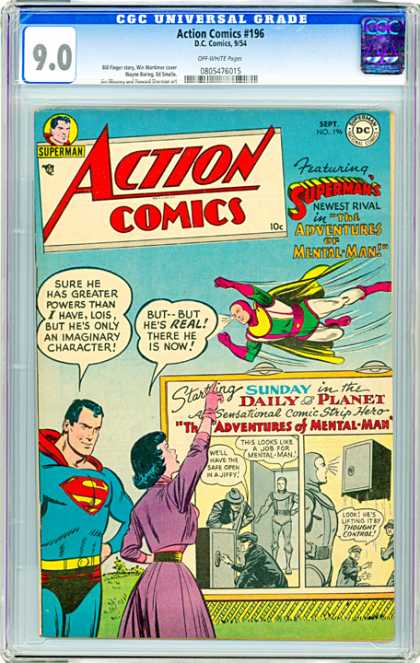 CGC Graded Comics - Action Comics #196 (CGC) - Starting Sunday In The Daily Planet - Adventures Of Mental Man - He Sure Has Grater Powers Than I Have - This Looks Like A Job For Mental Man - Well Have The Safe Open In A Jiffy