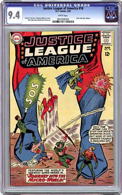 CGC Graded Comics - Justice League of America #18 (CGC) - Journey Into The Micro World - Sos - Superman - One Lady - Ready For Attack