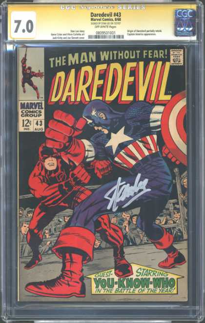 CGC Graded Comics - Daredevil #43 (CGC) - Daredevil - The Man Without Fear - Costume - Battle - Marvel