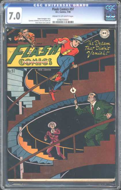 CGC Graded Comics - Flash Comics #97 (CGC) - Flash - Jumping - Circular Stairway - Chased By Men - Shooting A Gun