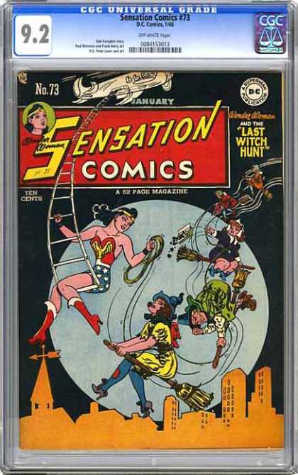 CGC Graded Comics - Sensation Comics #73 (CGC) - Witches - Brooms - Full Moon - Wonder Woman - Rope Ladder