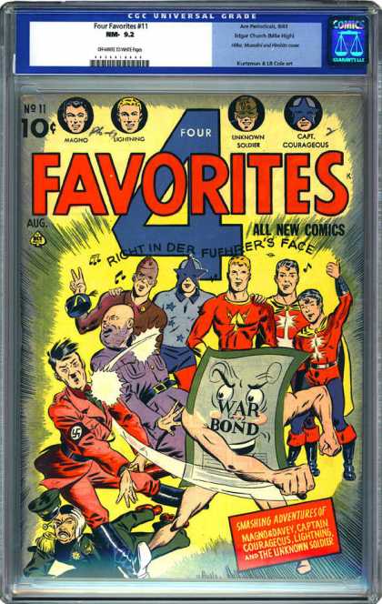 CGC Graded Comics - Four Favorites #11 (CGC) - The Unknown Soldier - War Bond - Lightning - Captain Courageous - All New Comics