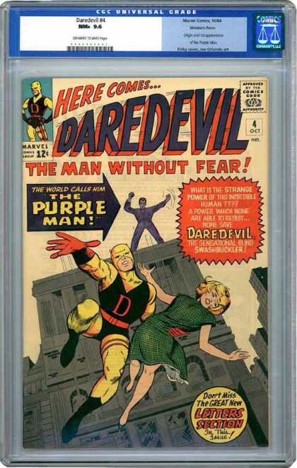 CGC Graded Comics - Daredevil #4 (CGC) - Here Comesdaredevil - The Man Without Fear - Marvel - The World Calls Him The Purple Man - Dont Miss The Great New Letters Section