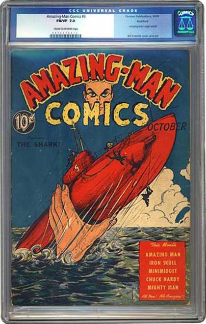 CGC Graded Comics - Amazing-Man Comics #6 (CGC) - 10 Cents - October - The Shark - Ship - Amazing-man