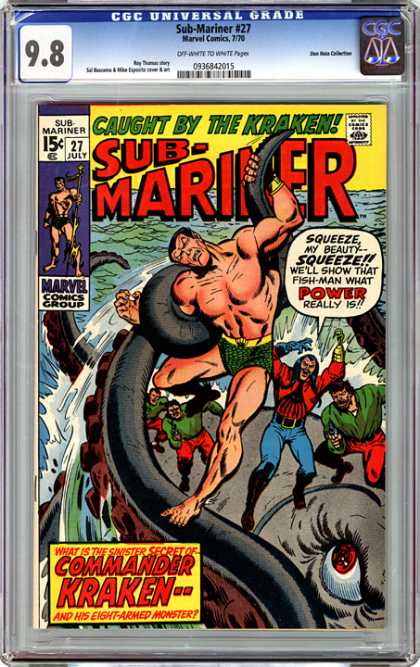 CGC Graded Comics - Sub-Mariner #27 (CGC) - Caught By The Kraken - Marvel Comics - Green Trunks - Red Shirt - Red Eye