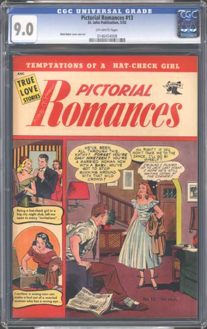 CGC Graded Comics - Pictorial Romances #13 (CGC) - Temptations - Hat-check Girl - Baby - Married Woman - Wild Crowd