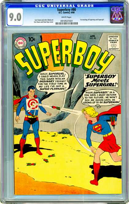 CGC Graded Comics - Superboy #80 (CGC) - Superboy Meets Supergirl - Match Made In Heaven - Nothing Lasts Forever - Dangerous Play - Superfriends Forever